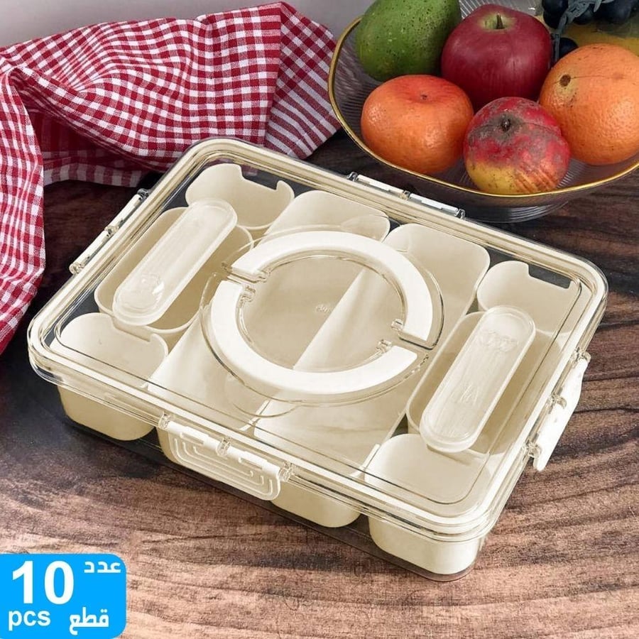 Plastic container divided into 10 pieces