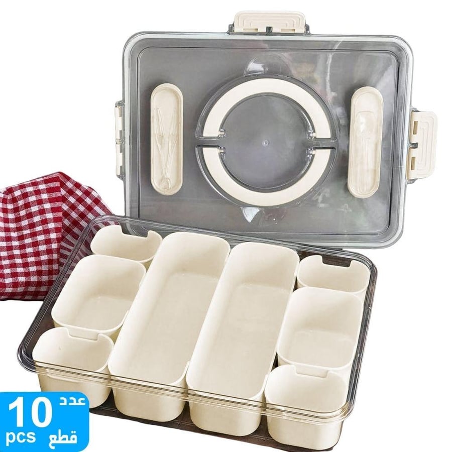 Plastic container divided into 10 pieces