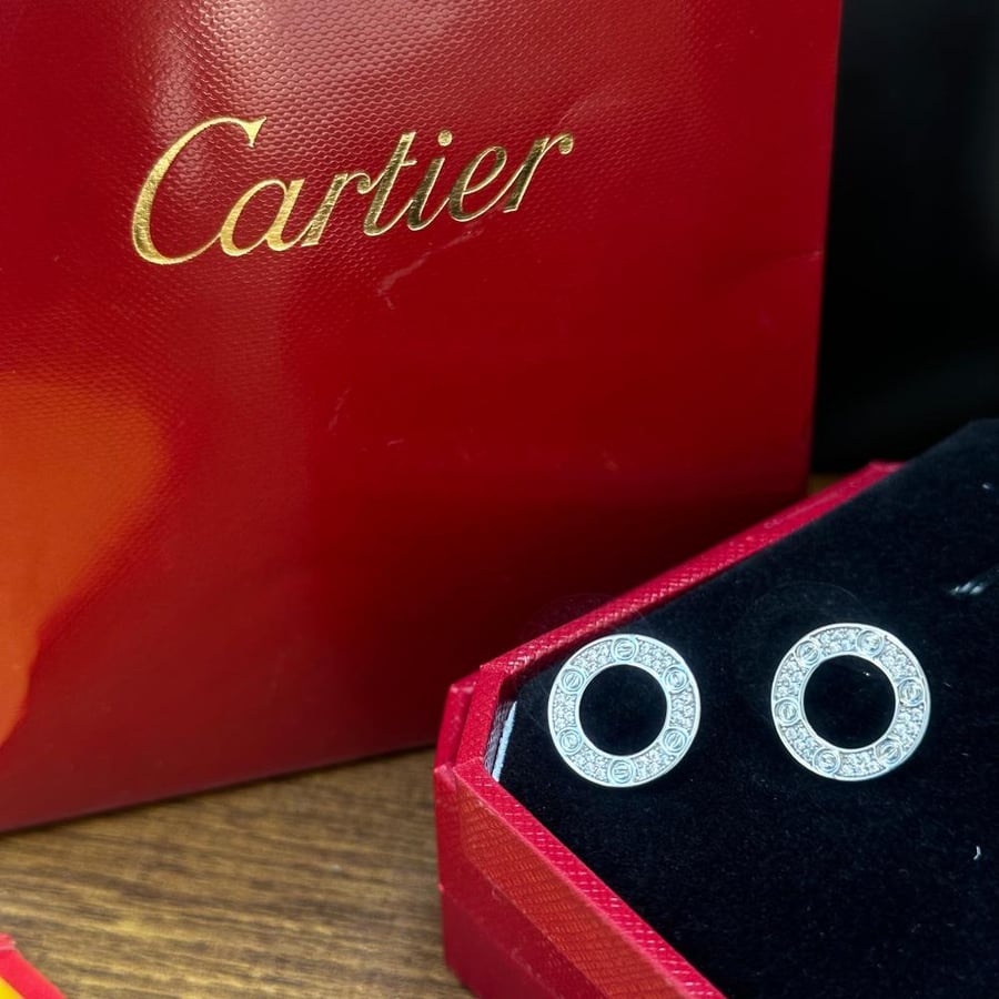 Cartier Double Love Circle set silver – necklace and earrings with stones