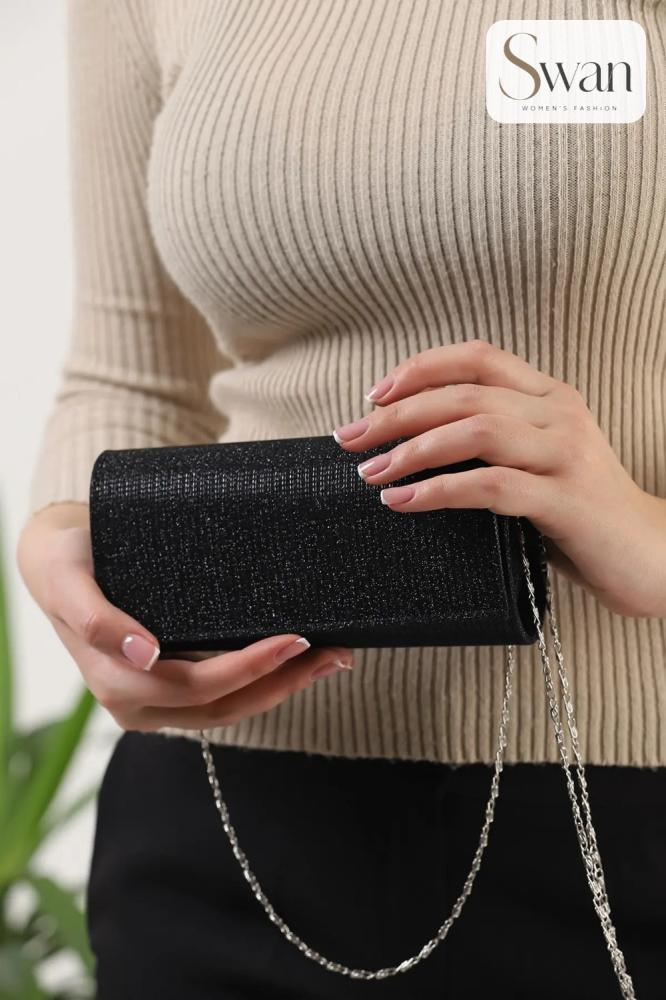 حقيبة كلاتش سهرة سوداء لامعة