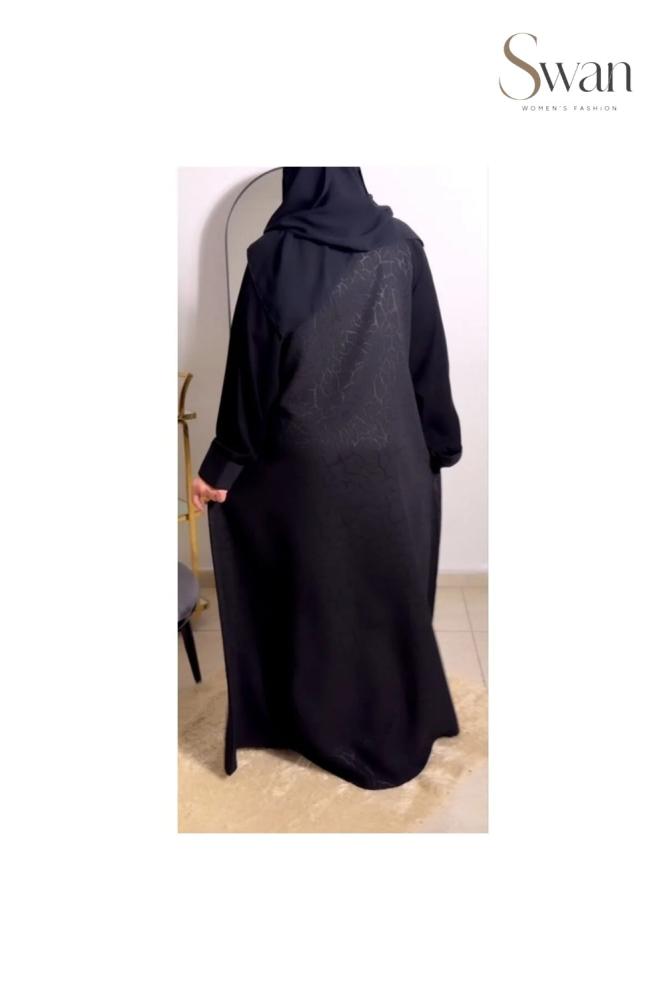 عباية جواهر جاكار ملكي – عباية سوداء فاخرة بإدخال كتان لمار