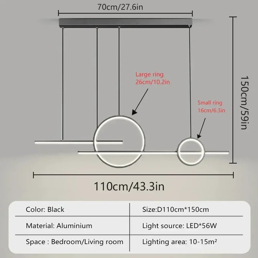 قلادة LED حديثة خطية 70/90 سم