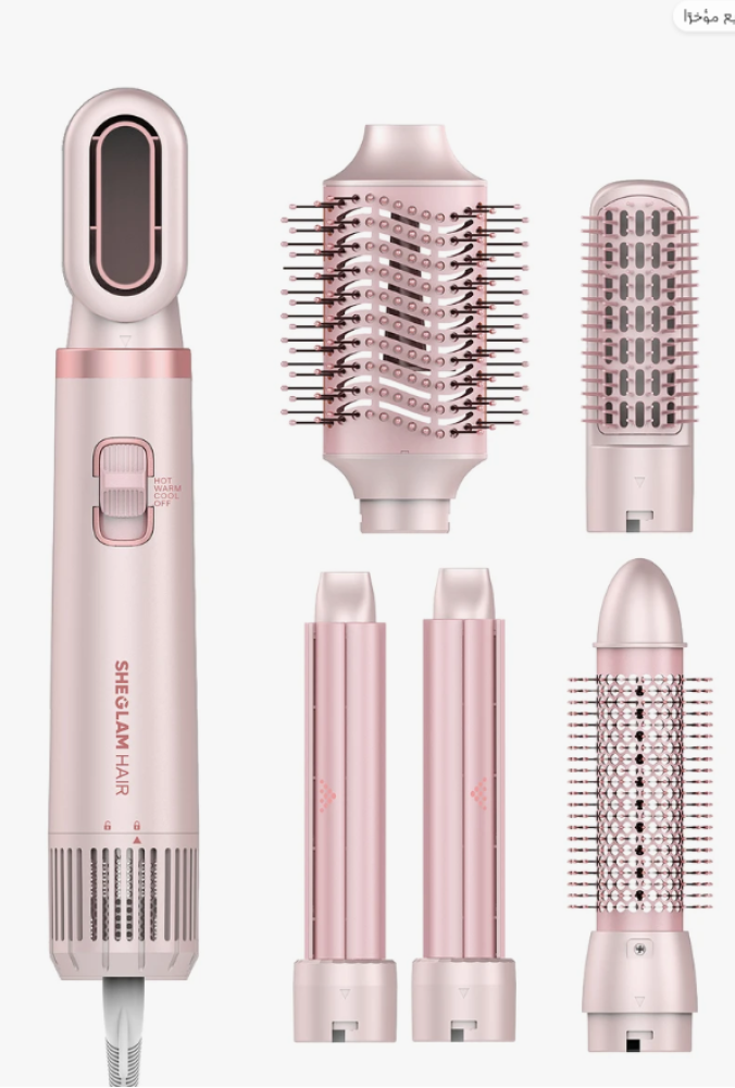 SHEGLAM HAIR جهاز تصفيف الشعر متعدد الاستخدامات Blowout Bliss الكل في واحد، 5 في 1: فرشاة تجفيف الشعر، فرشاة تكثيف الشعر، لفافة تجعيد الهواء، تجفيف، تجعيد، فرد وتكثيف الشعر، مضاد للتجعد، تدفق هواء قوي لتجفيف أسرع بمرتين، جهد كهربائي عالمي لتصفيف الشعر