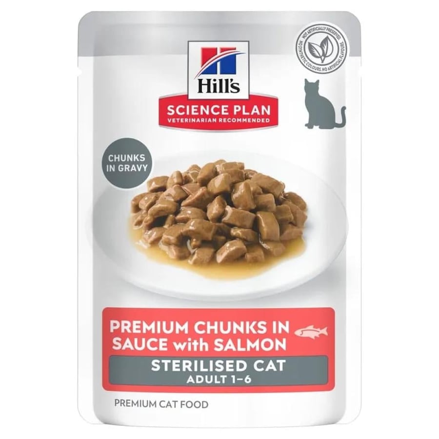 هيلز ساينس بلان Hill's Sterilised Cat Adult اكل قطط رطب للقطط المعقمة بالسالمون - ظرف 85 جم