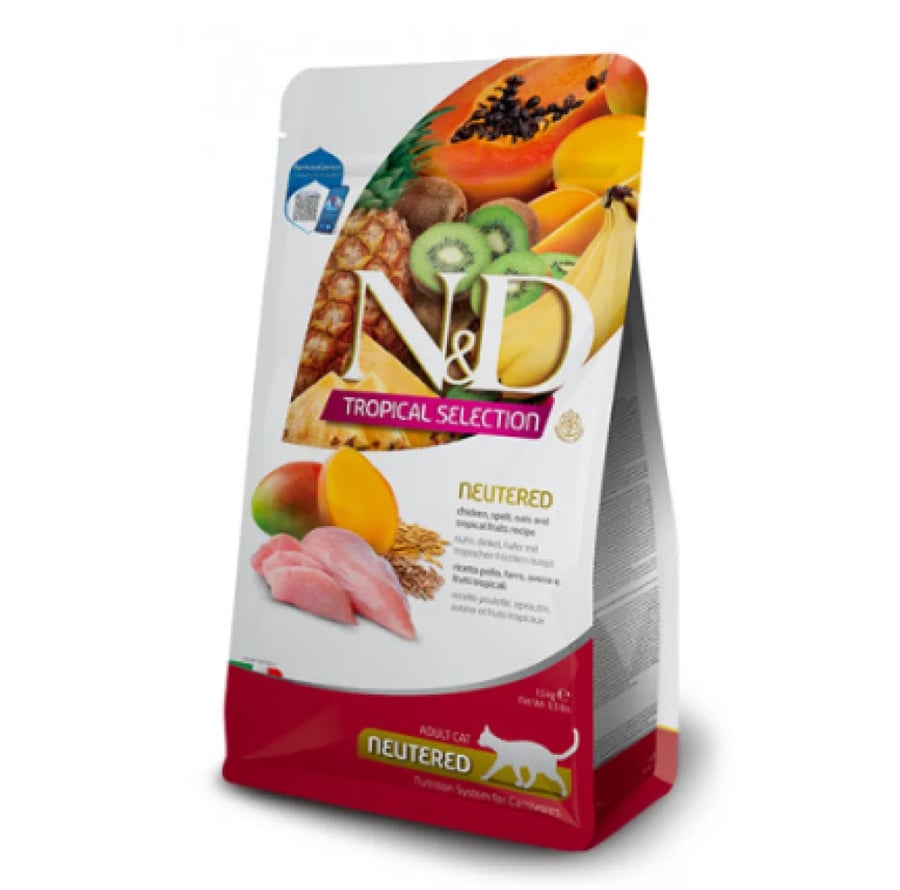 N&D فارمينا Tropical Selection دراي فود للقطط المعقمة دجاج وفواكه استوائية 300 جم
