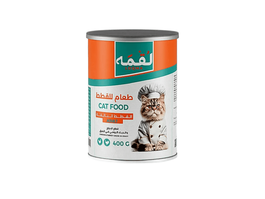 لقمه معلبات طعام رطب للقطط البالغة قطع الدجاج والديك الرومي في المرق – علبة 400 جم