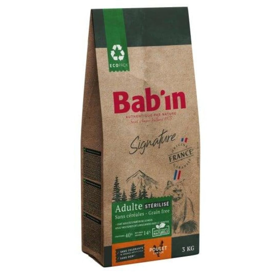 اكل قطط جاف بابين ا سيقنتشير BAB'IN بالدجاج خالي من الحبوب   للقطط البالغه   والمعقمه1.5 ك