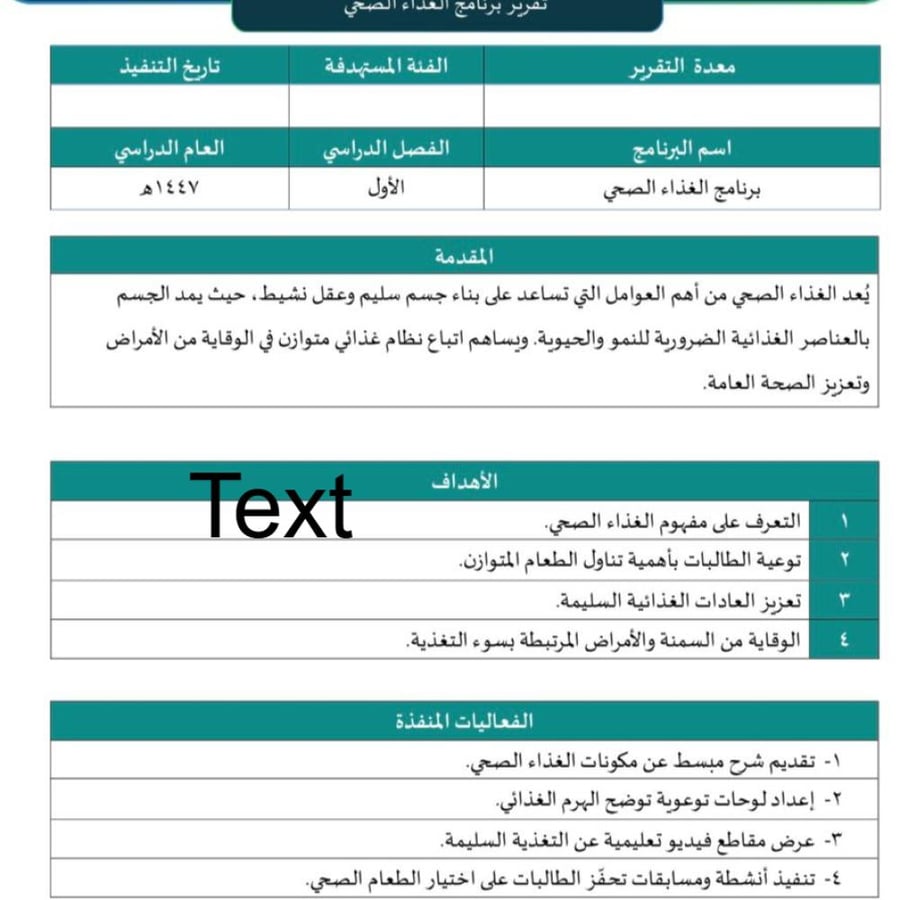 تقرير برنامج الغذاء الصحي