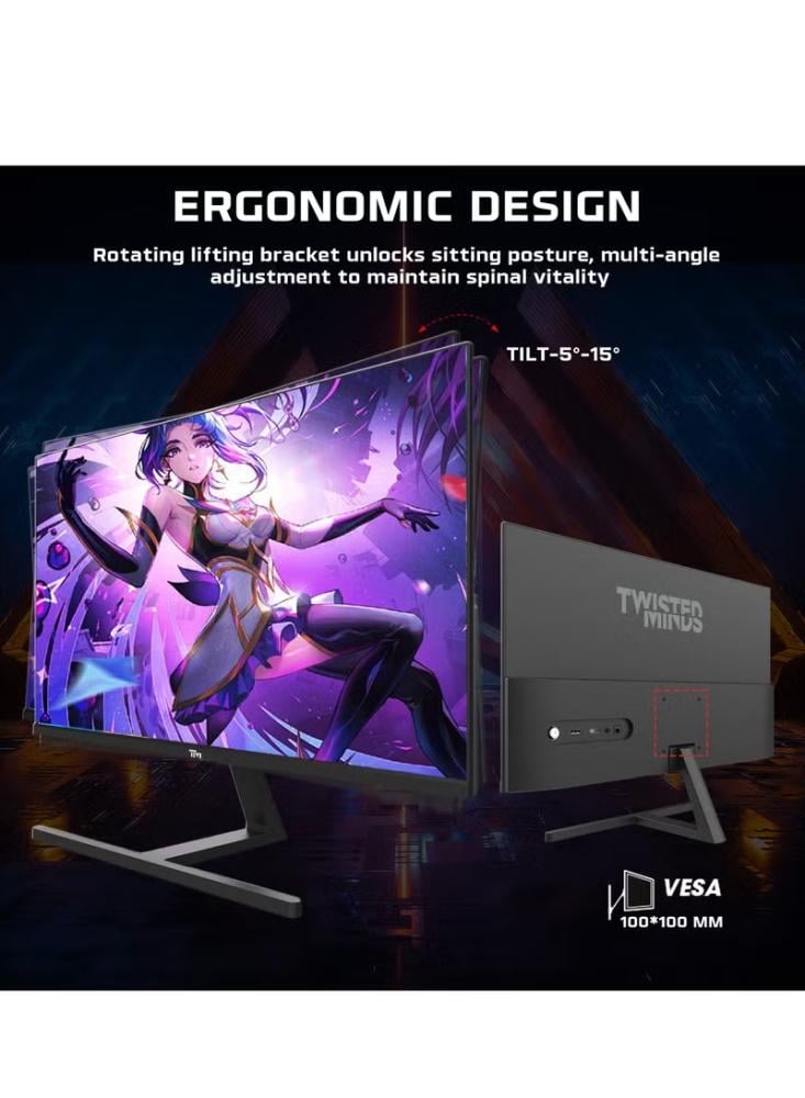 شاشة الألعاب TM24FHD180IPS Blaze Series مسطحة بحجم 23.8 بوصة، دقة 1920x1080p FHD، لوحة IPS، معدل تحديث 165/180 هرتز، زمن استجابة 0.5 مللي ثانية، HDMI 2.1، HDR مع مكبرات صوت مدمجة شاشة قيمنق