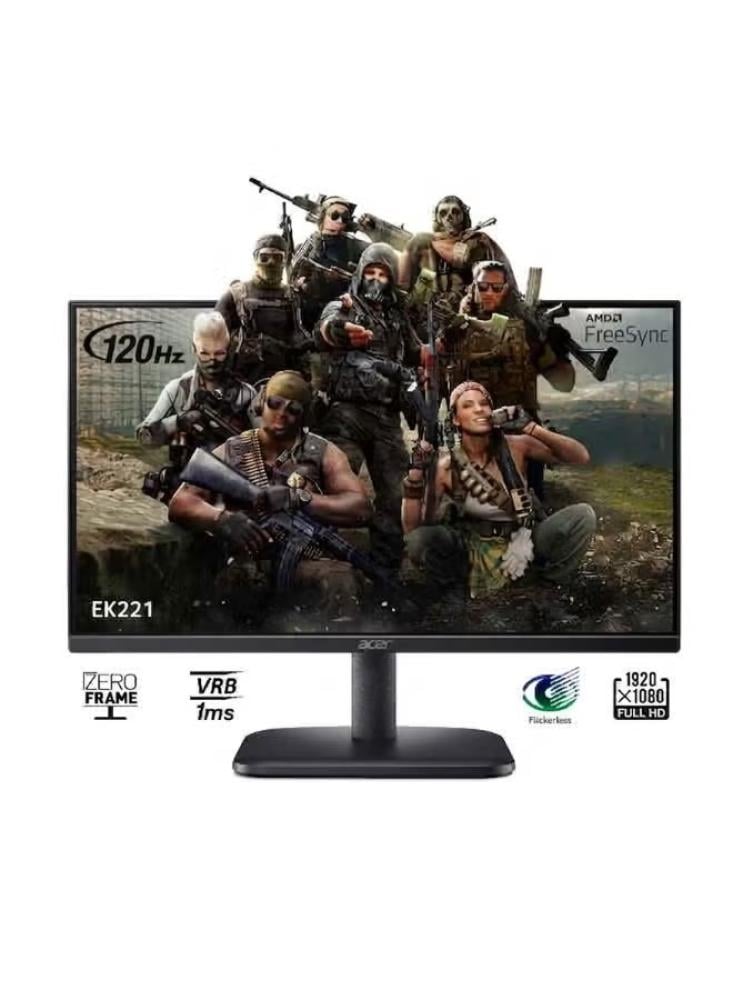 الشاشة الأساسية EK221Q | 21.5 بوصة ZeroFrame (1920x1080) FHD، تقنية لوحة VA، HDMI، VGA مع وقت استجابة يصل إلى 5 مللي ثانية، معدل التحديث 100 هرتز وAMD FreeSync