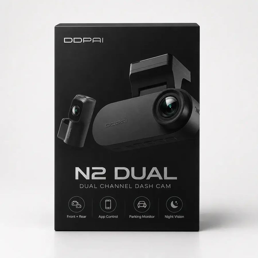 داش كام DDPAI N2 Dual أمامية 2K وخلفية 1080P مع شاشة 1.9 بوصة