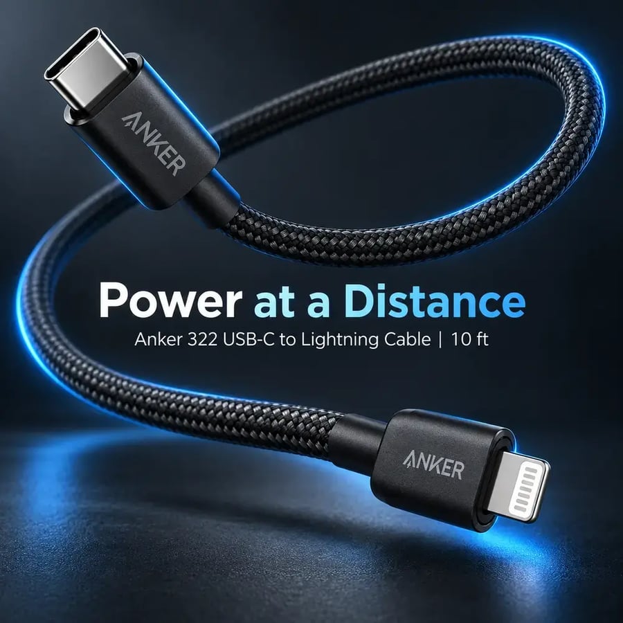 أنكر - كابل 322 USB C إلى Lightning مجدول بطول 3 أمتار مع اعتماد MFi