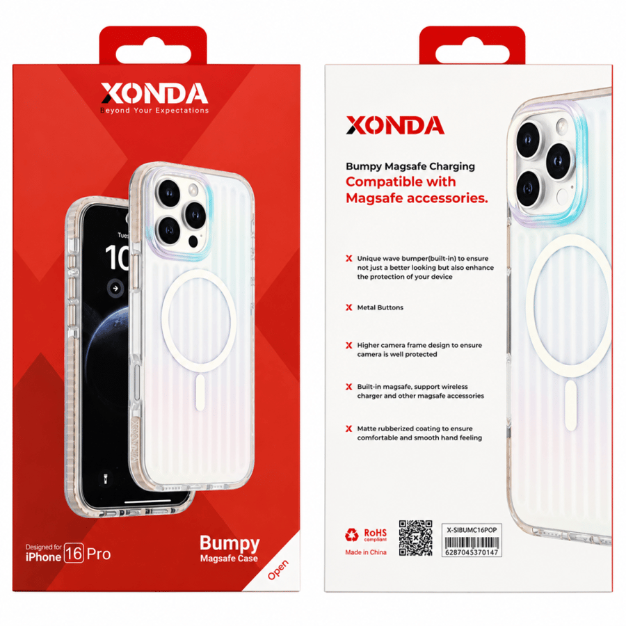 كفر XONDA Bumpy MagSafe شفاف لهاتف iPhone 16 Pro و16 Pro Max مقاوم للصدمات