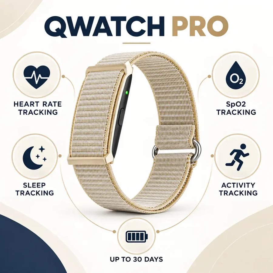 مميزات سوار QWatch Pro لمتابعة النبض والأكسجين والنوم
