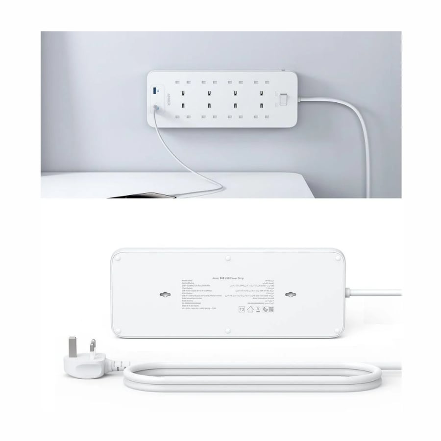 انكر - توصيلة بـ8 منافذ طاقة مع منفذين USB-A بطول 1.8 متر - ابيض