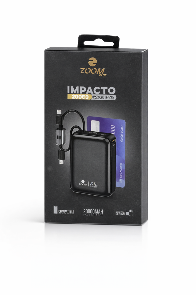 باور بانك Zoom Plus IMPACTO 20000mAh شحن سريع 22.5W مع كيابل مدمجة