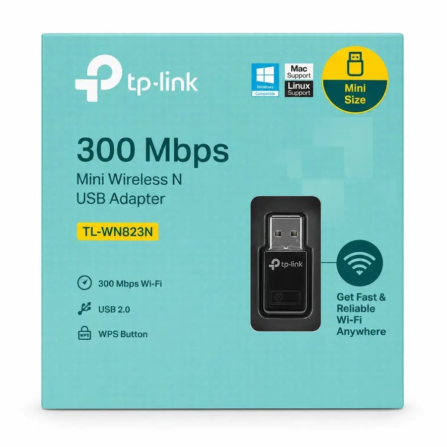 تي بي لينك - محول واي فاي USB ميني بسرعة 300 ميجابت Wireless N وزر WPS