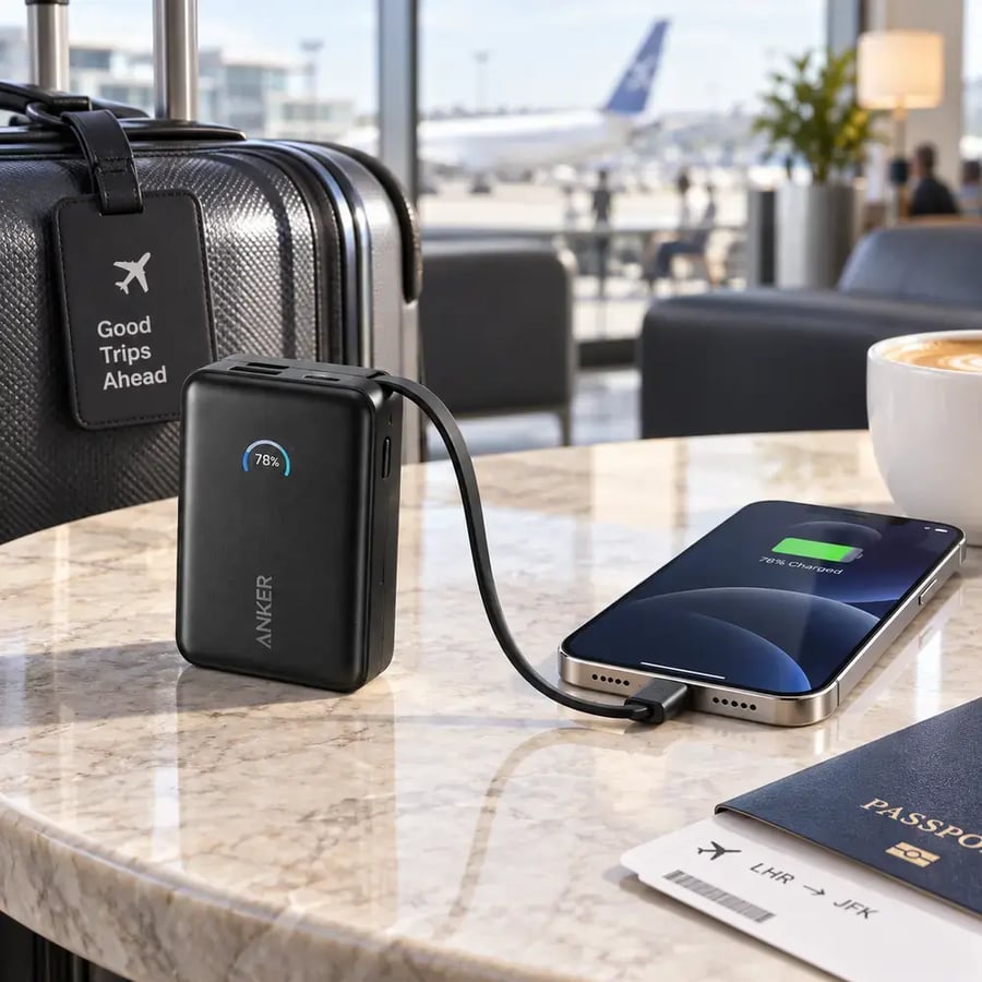 أنكر - باور بانك Nano بسعة 10000 مللي أمبير وشحن سريع 45 واط مع كابل USB C مدمج قابل للسحب - أسود