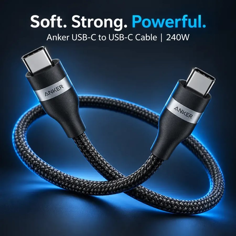 أنكر - كابل USB C إلى USB C بقدرة 240 واط وطول 3 أقدام بتصميم مجدول