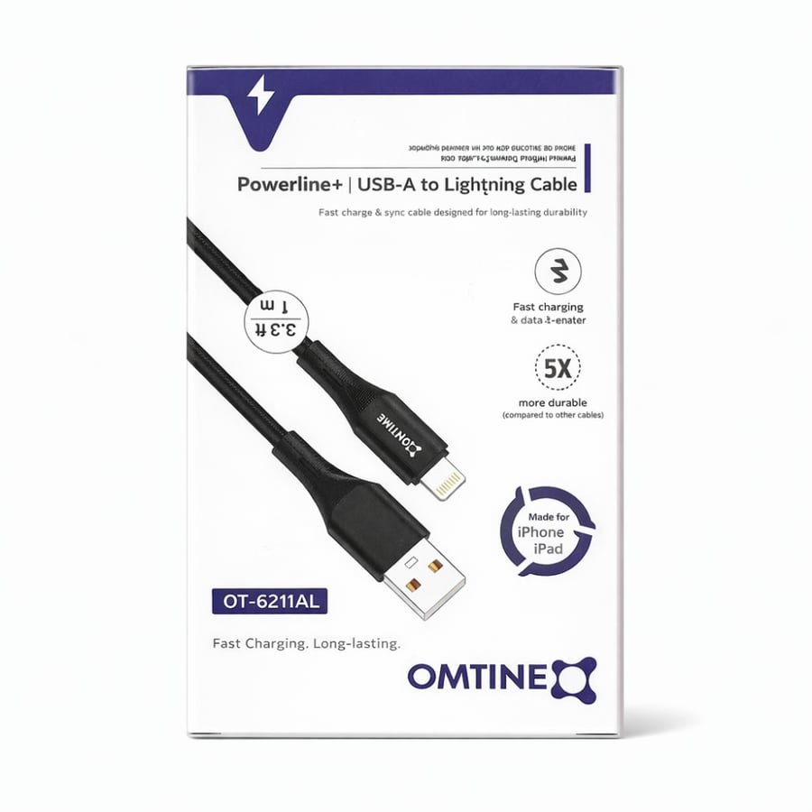 كيبل شحن ONTIME USB-A إلى Lightning بطول 1 متر – شحن سريع 5A