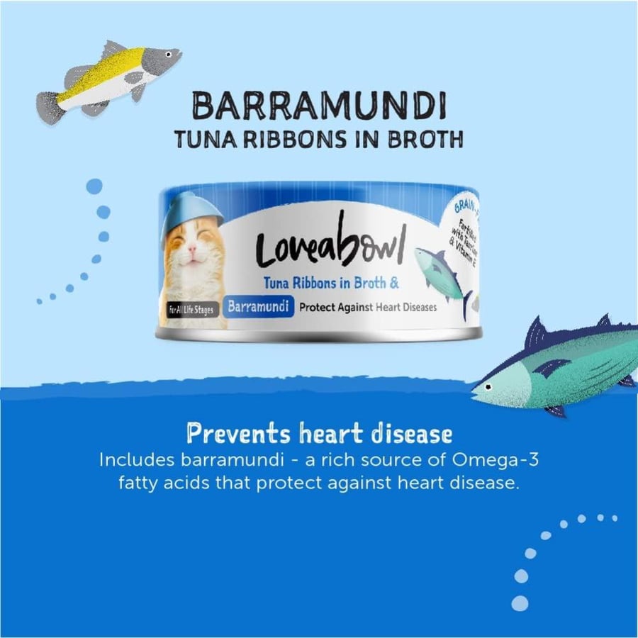 رقائق التونة مع سمك البراموندي في المرق للقطط لجميع المراحل العمرية 70 غ لاف اباول طعام رطب