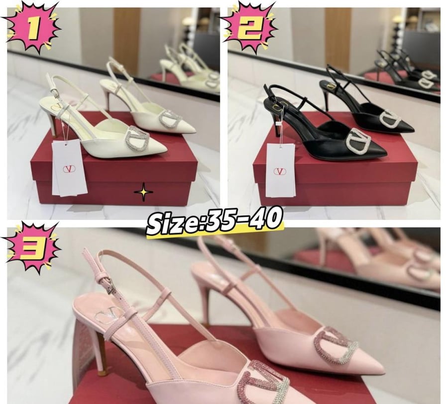 هيلز فالنتينو Valentino pointed-toe V-buckle sandals.