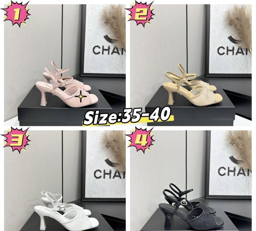 هيلز شانيل Chanel mesh embroidered peep-toe backless high-heeled sandals