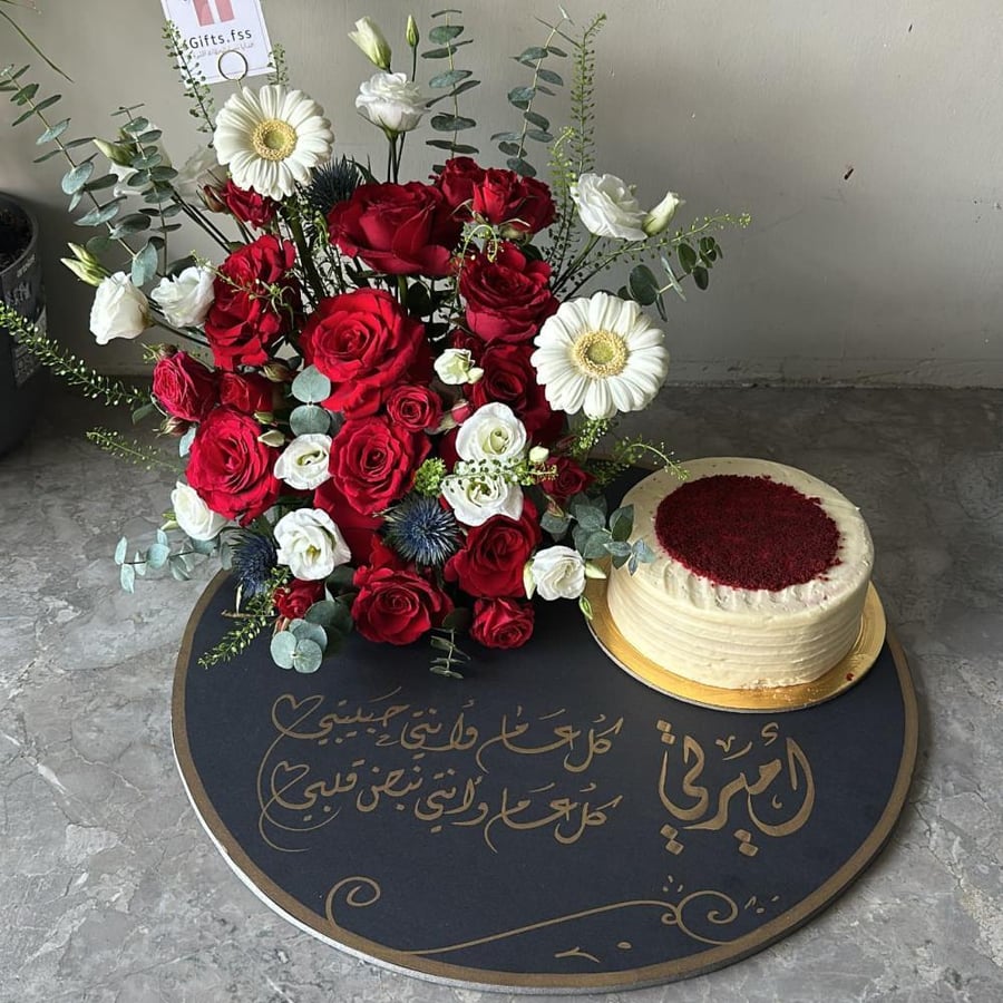 كيك منش رد فلفت || لوح ورد احمر