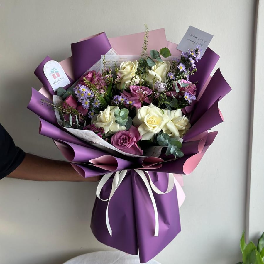 بوكية ورد موف|| Purple roses bouquet
