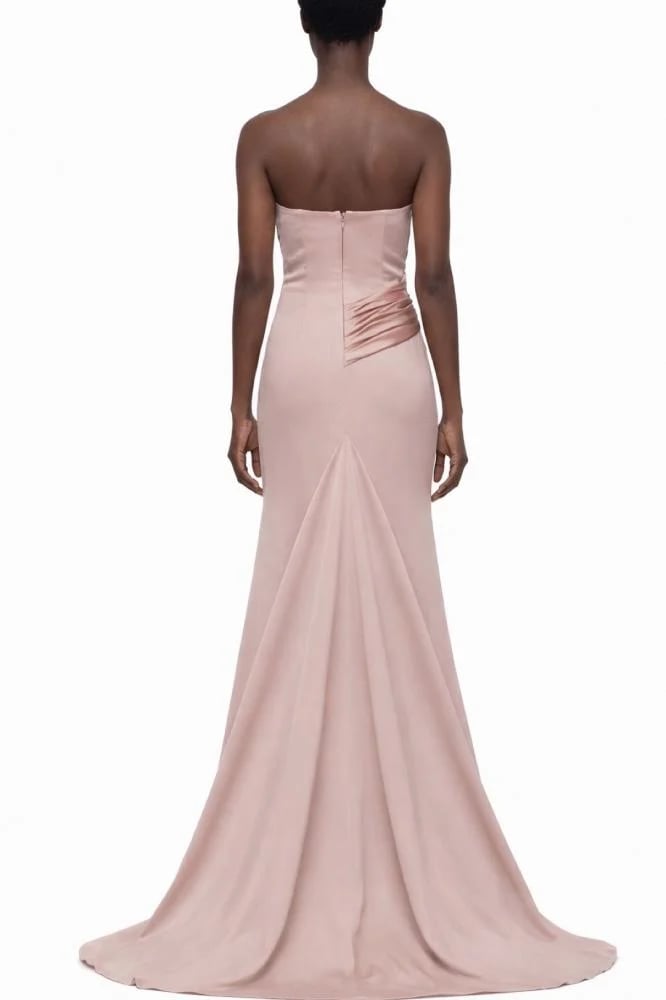 Strapless Draped Bodice Gown with Crystal Floral Appliqué — Stretch Silk Taffeta