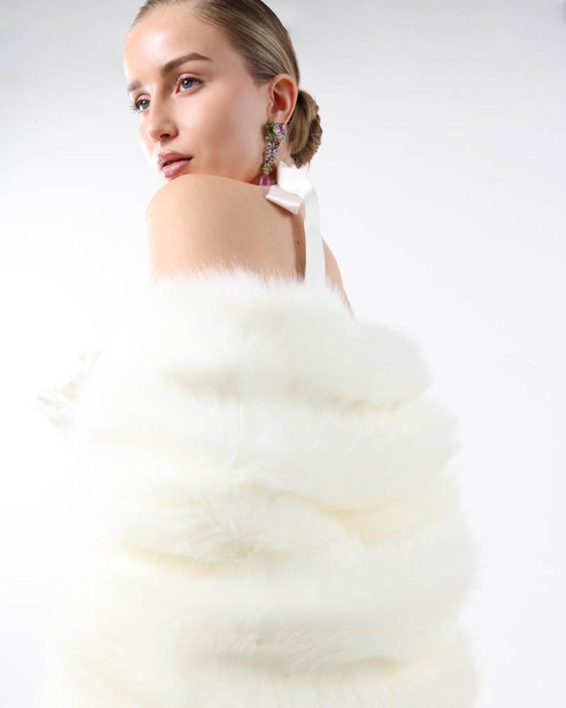 Ivory Sequin-Embroidered Halter Neck Gown with Structured Bodice and Front Panel Detailing