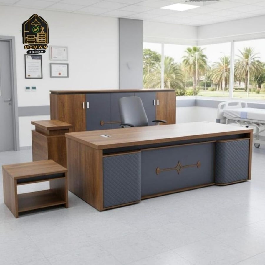 Desk with attached storage cabinet