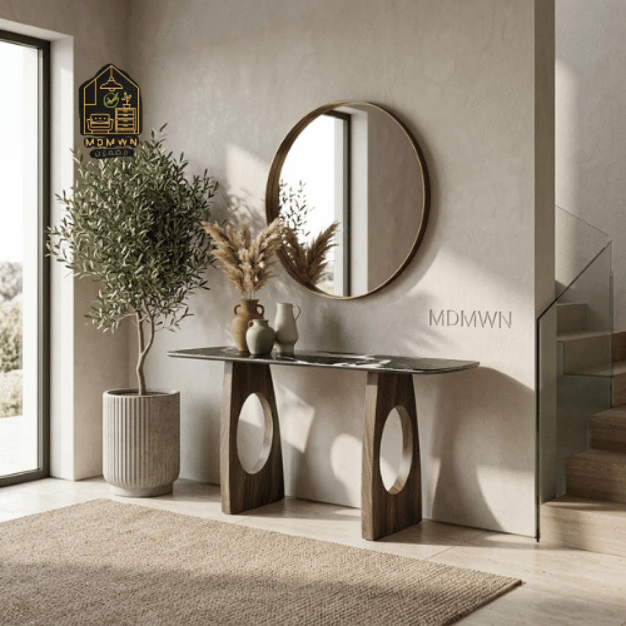 طاولة كونسول بسطح رخامي وتصميم عصري لونين