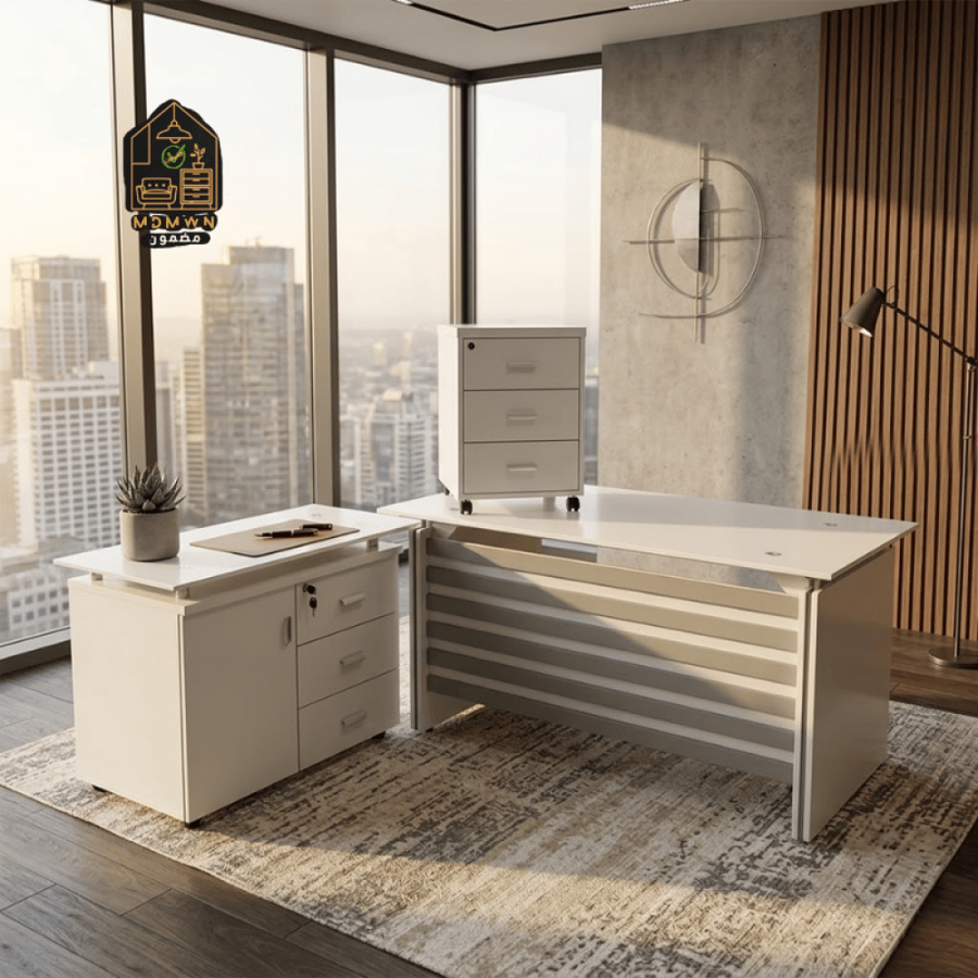 Executive desk with storage unit and drawers (various sizes)