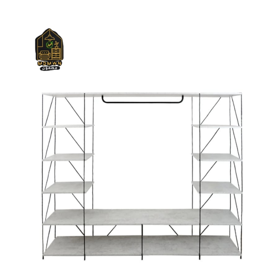 Storage unit and clothes hanging stand with two-tone side shelves