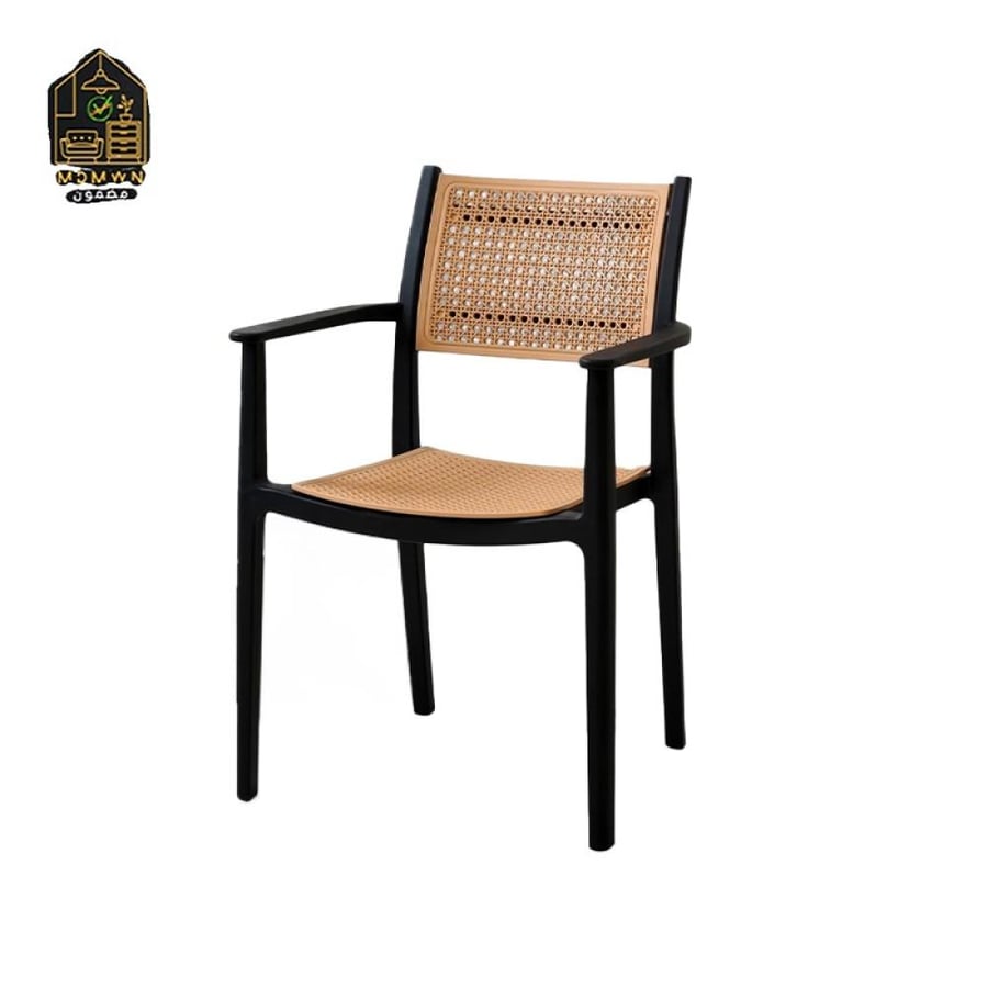 Black plastic chair with modern mesh backrest
