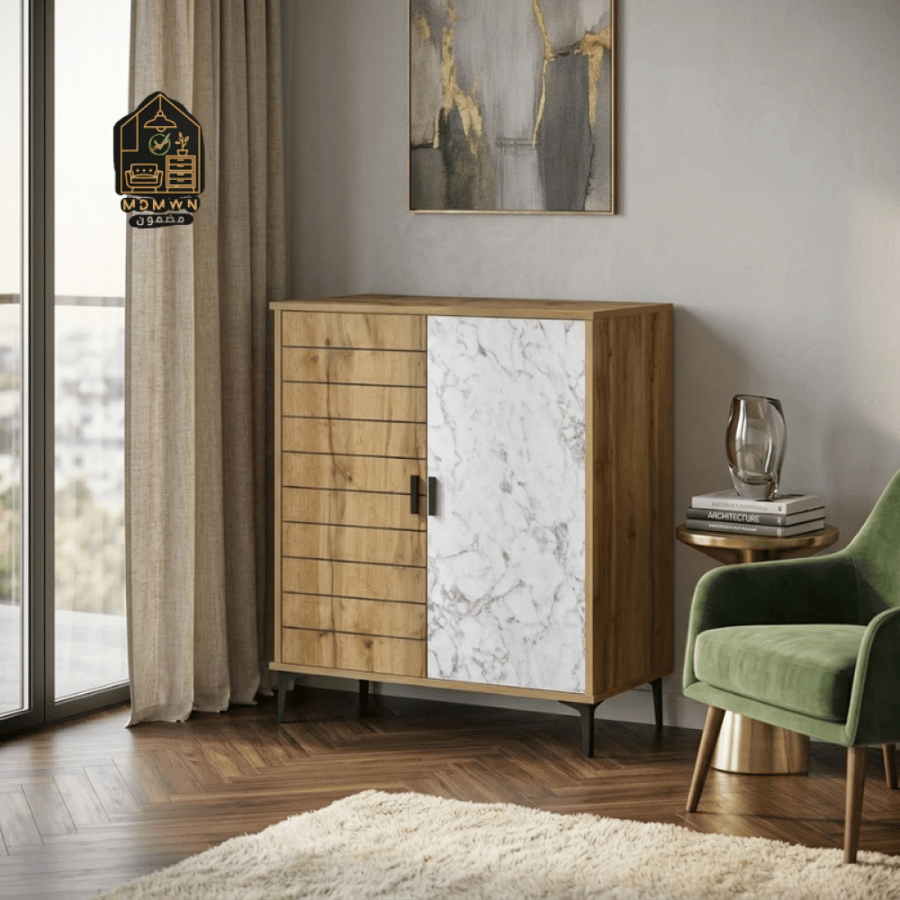 Modern marble-designed two-door shoe cabinet