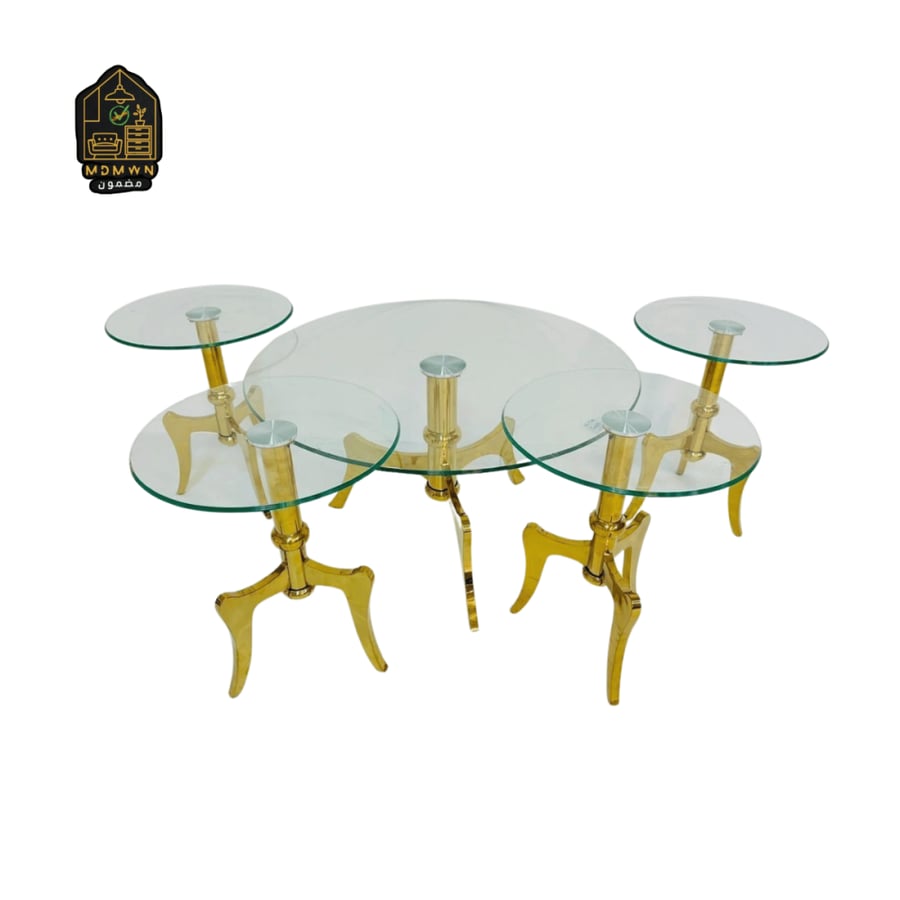 Luxury design curved gold base glass table set