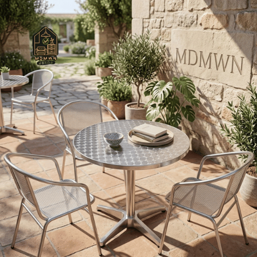 Aluminum cafe table with a fixed square or round base