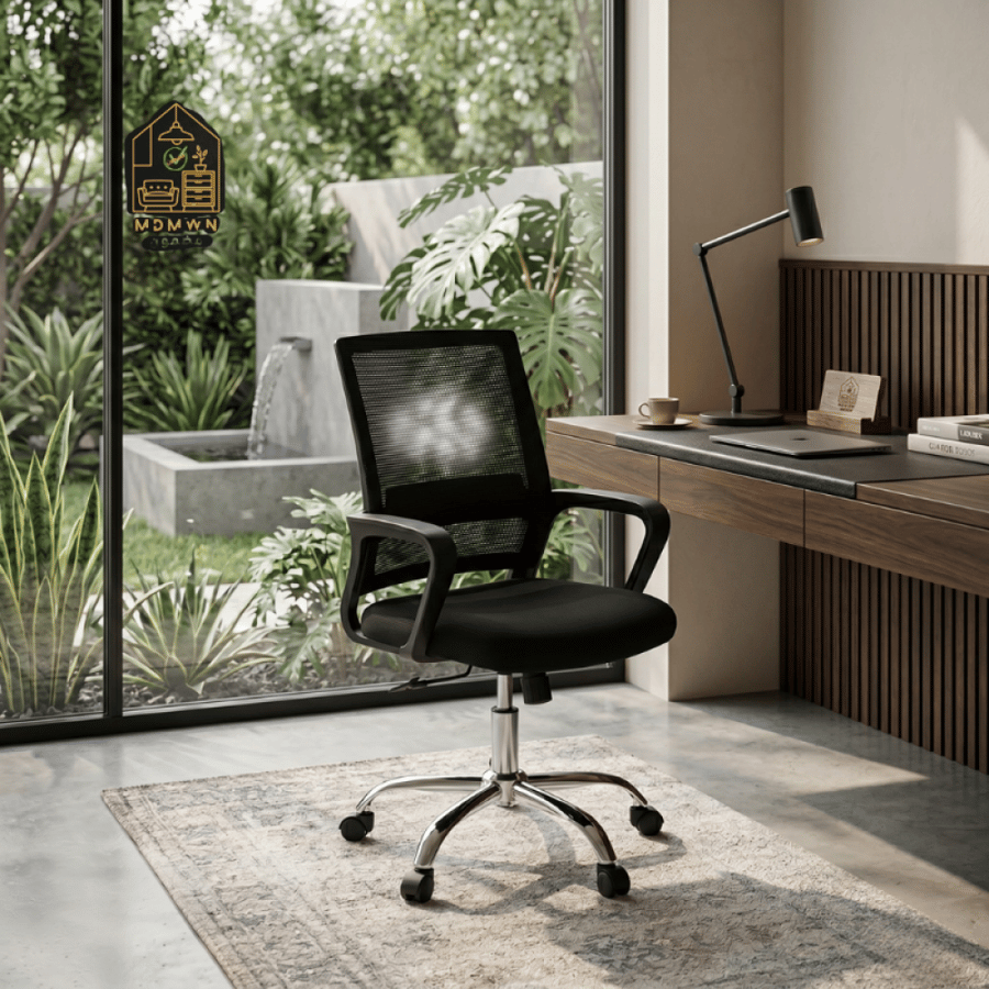 Movable mesh office chair with arms