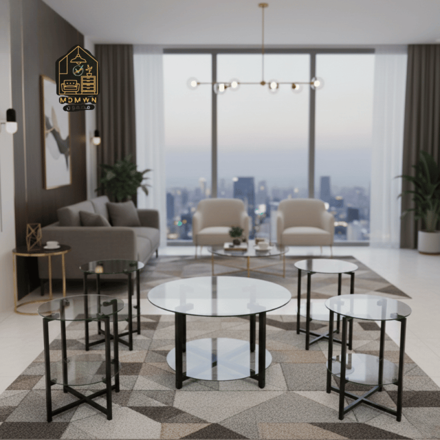 5-piece glass sofa table set (two-tier)
