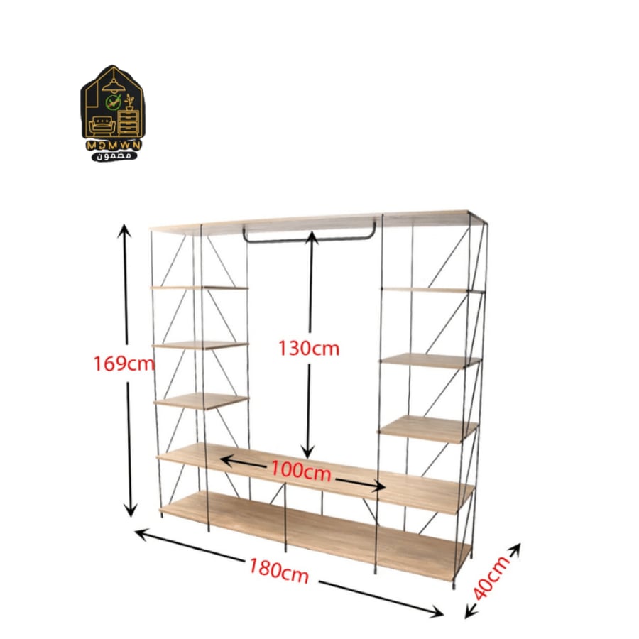 Storage unit and clothes hanging stand with two-tone side shelves