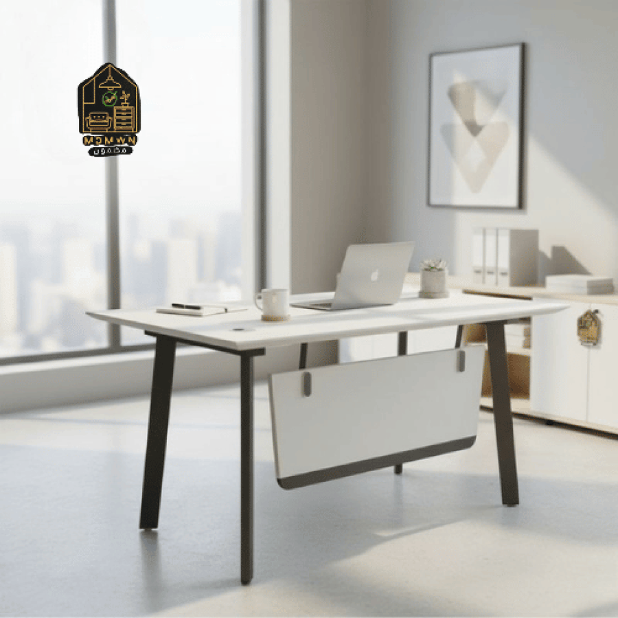 Modern desk 120 cm, white and brown