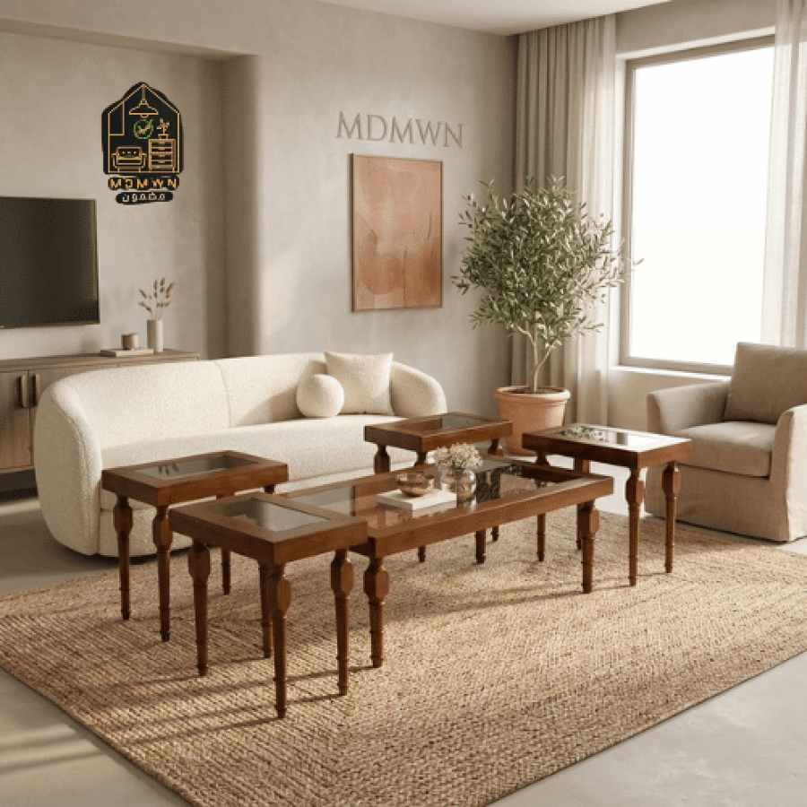 طاولة خدمة ووسط خشبية بتصميم مودرن