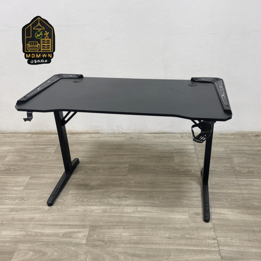 Black gaming desk with a modern sporty design