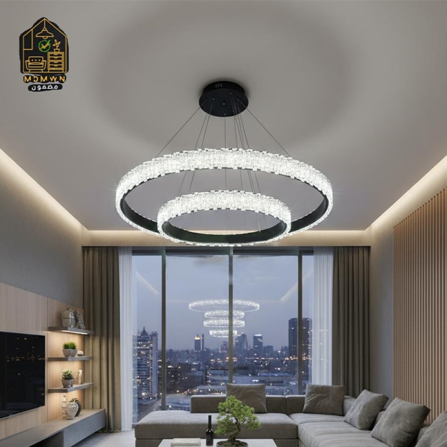 Luxury two-tiered crystal circular chandelier