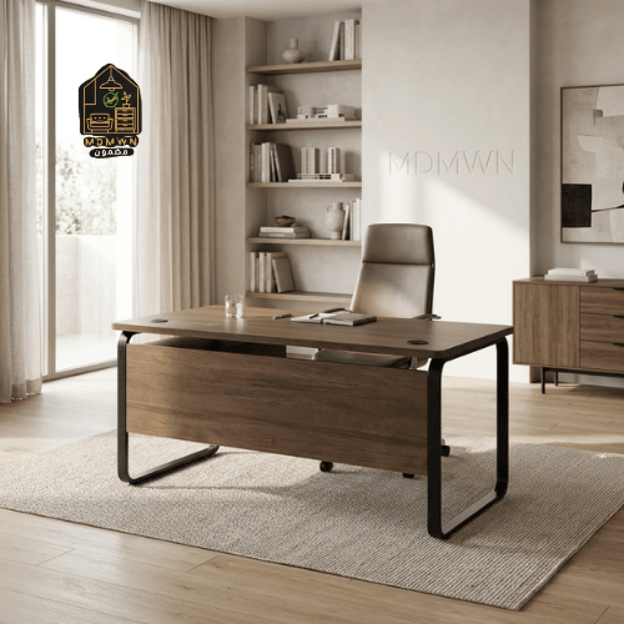 Modern desk with wire organizer slots