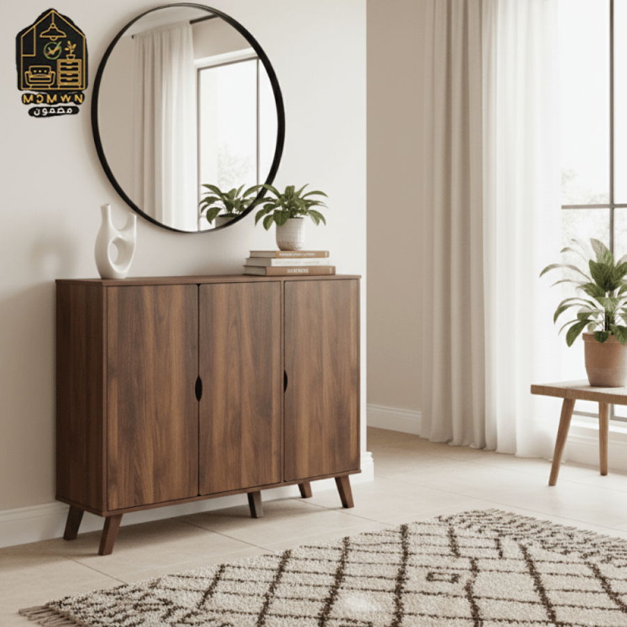 An elegant wooden shoe cabinet.