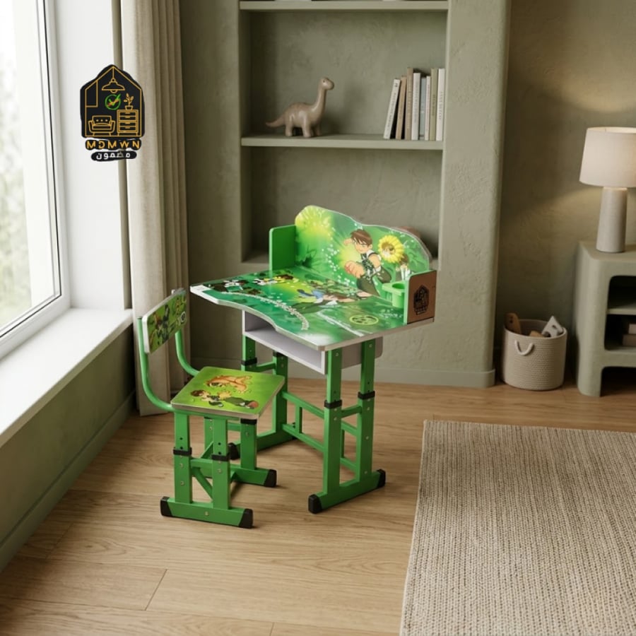 Children's study table with a cartoon-patterned chair