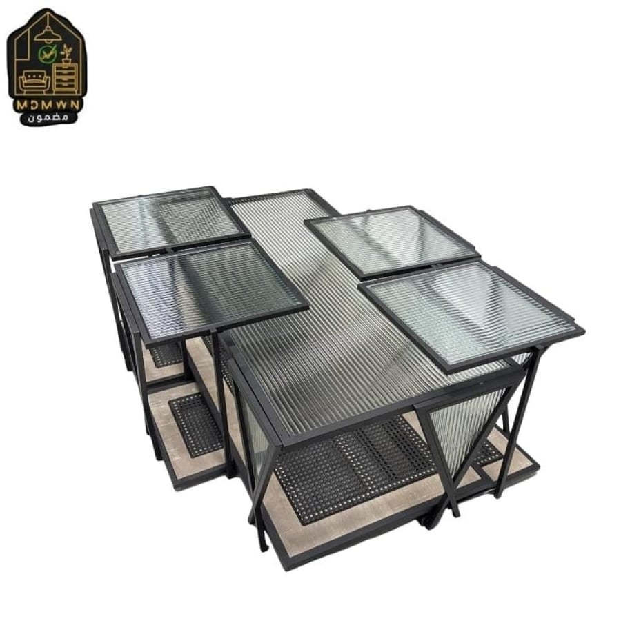 طقم طاولات خدمة مستطيل مودرن زجاج